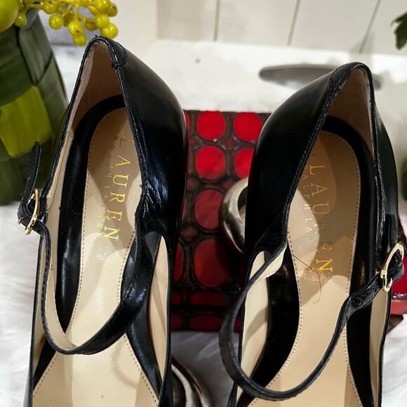 NEW LRL Ralph Lauren Leather Buckle Mary Jane Kitten Heel Almond Toe Pumps 5.5 - Picture 14 of 16